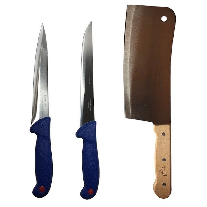 Set profesional de macelarie, injunghiat, filetat, feliat, satar, 2 cutite