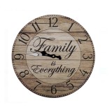 Ceas de Perete cu mesaj Family is Everything &ndash; 34 cm, Model din Placi de Lemn, Design Elegant