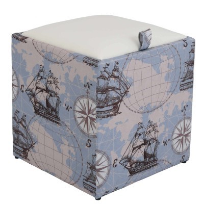 TABURET BOX - PRINT - CORP CORABII FOND BLEU/CAPAC IMITATIE PIELE DIVERSE CULORI - Albastru 21898
