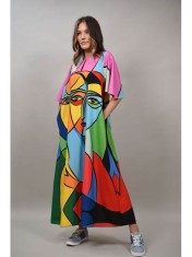 ROCHIE LUNGA CU BUZUNARE IMPRIMEU FATA MANECA SCURTA MIRAGE TALIE UNICA Multicolora