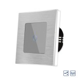 Cumpara ieftin Intrerupator touch cap scara/cruce Luxion RF433 din sticla si aluminiu, gri