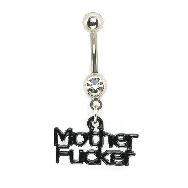 Piercing pentru buric cu zircon şi inscripţia Mother F*cker - Culoare zirconiu piercing: Transparent - C