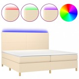 Cumpara ieftin Pat cu arcuri, saltea si LED, crem, 200x200 cm, textil