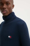 Tommy Jeans pulover din amestec de lana barbati, culoarea albastru marin, light, cu guler, DM0DM19434