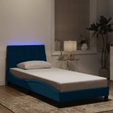 vidaXL Cadru de pat cu LED fără saltea, Hanko, albastru, 90x190 cm, catifea 3213755