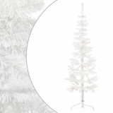 Jumătate brad de Crăciun subțire cu suport, alb, 150 cm