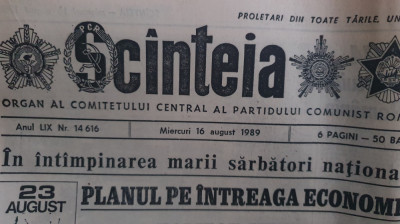 Ziarul Scanteia nr 14616, 16 august 1989, 6 pagini foto