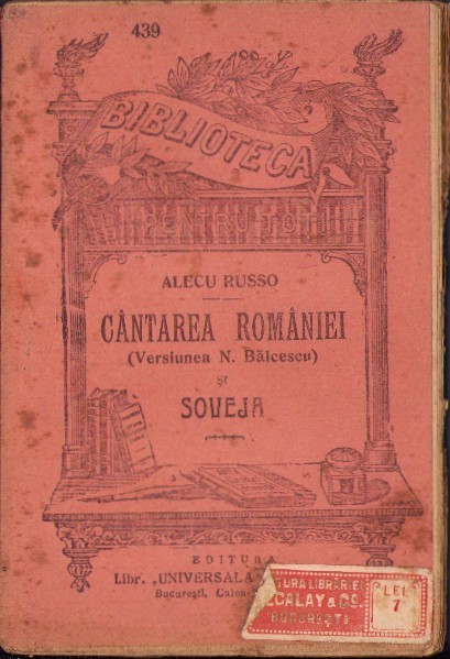C4259N Alecu Russo C&acirc;ntarea Rom&acirc;niei (versiunea Nicolae Bălcescu) și Soveja, Biblioteca pentru toți