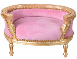 Canapea pentru caine din lemn auriu cu tapiterie roz CAT704A73