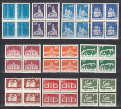 ROMANIA 1973 LP 837 UZUALE II MONUMENTE BLOCURI DE 4 TIMBRE MNH foto