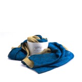 Cumpara ieftin Esarfa Matase Naturala Porto Cervo Unisex Dubla Fata, Crem/Bleu, 185x65cm, Made in Italy