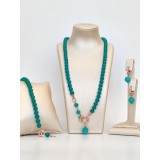 Cumpara ieftin Set Bijuterii Energy Jad Verde Acvatic, Argint 925 placat Aur Roz, Colier, Bratara, Cercei cu Zirconiu, Ajustabil, Made in Italy