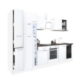 Mobilă de bucătărie Yorki 300, corp alb, față alb satinat, element cuptor inferior, frigider congelator superior