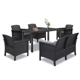 Set mobilier gradina Leziter Venus IV, 6 locuri, plastic, rezistent intemperii, antracit
