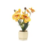 Aranjament floral in ghiveci din ceramica, model orhidee, H 37cm, culoare portocaliu / ZTS 8055