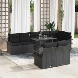 vidaXL Set de canapele pentru grădină cu pernă 9 pcs Negru Rattan poli 3348309