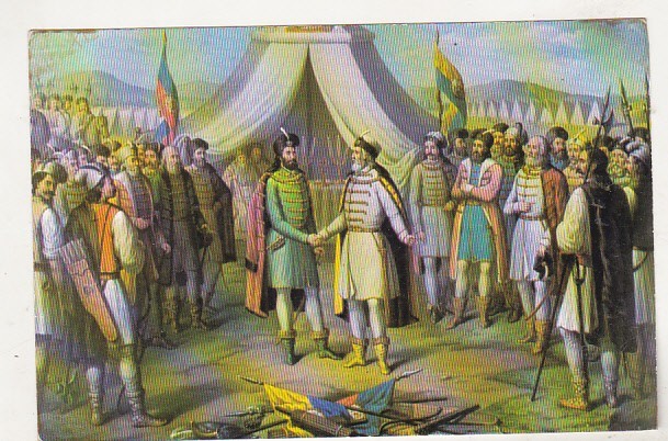 bnk cp Muzeul din Bacau - C Lecca - INtalnirea dintre Bogdan cel Orb si Radu cel Mare - uzata