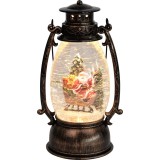Felinar decorativ de Craciun retro cu LED alb cald, Mos si sclipici