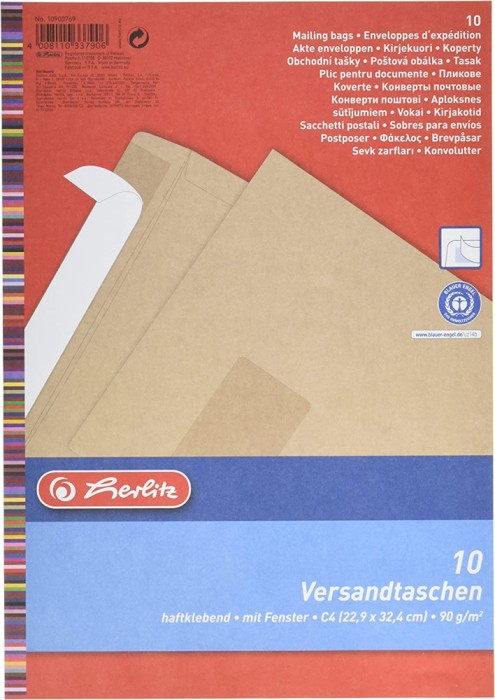 Plic, C4, maro cu sigiliu si fereastra ,10 buc/set, HERLITZ