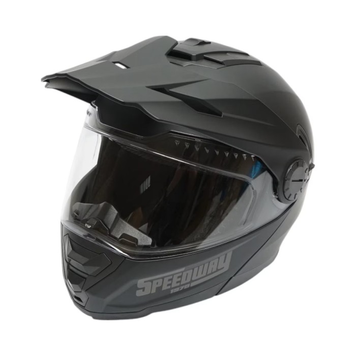 Casca motocross integrala, negru mat cu viziera transparenta si ochelari de soare marimea XL, model LION FAVLine Selection