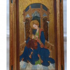 Pictura veche pe lemn sec.18, Fecioara Maria cu Pruncul Isus, 61.8x 39.3x4.5cm