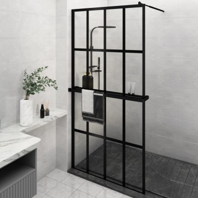 Paravan duș walk-in cu raft negru 118x195cm sticlă ESG/aluminiu foto