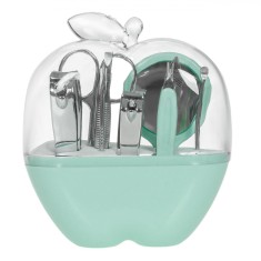 Set &icirc;ngrijire Manichiură-Pedichiură-Față, 9 piese, Husa Formă Măr, Verde Marin