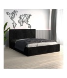 Pat Tapitat Filip Negru + Saltea Lux Ortopedica 160x200cm