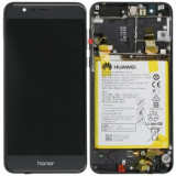 Huawei Honor 8 (FRD-L09, FRD-L19) Capac frontal modul display + LCD + digitizer + acumulator negru 02350VAS