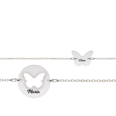 Mariposa - Set bratari personalizat banut si fluturas cu nume din argint 925 foto