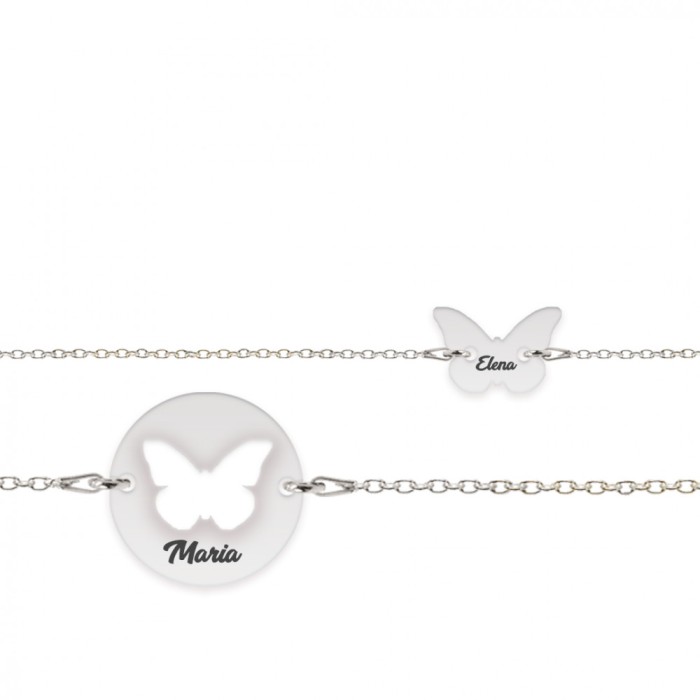 Mariposa - Set bratari personalizat banut si fluturas cu nume din argint 925