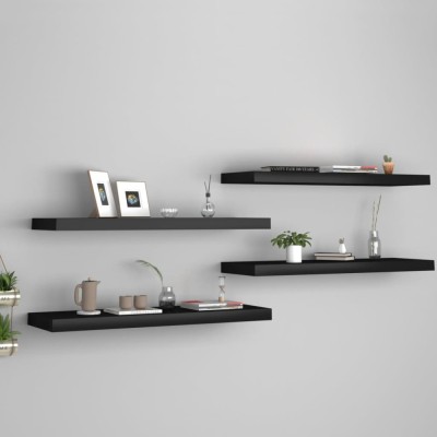 vidaXL Rafturi de perete, 4 buc., negru, 80 x 23,5 x 3,8 cm, MDF foto