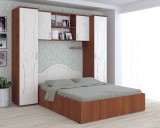 Dormitor Tineret Clasic MDF Cires+Mesteacan, Set 4 Piese, Dulapuri, Rafturi, Dimensiuni 227x51x200 cm