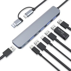 HUB USB/USB-C 7-in-2, PRESTIGE CHARGE&reg;, conectivitate extinsa - USB 3.0 5Gbps, 4*USB 2.0 si 2*USB-C - pentru Laptop, Tableta si Alte Dispozitive USB-C