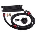 Kit complet radiator ulei universal din aluminiu, 13 randuri, 330 x 50 x 95 mm, AN10 37 , cu furtunuri si adaptor pentru filtru de ulei, negru