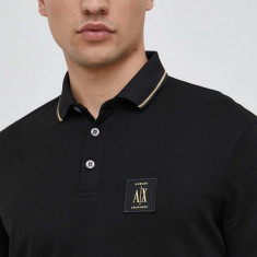 Armani Exchange polo de bumbac culoarea negru, cu imprimeu