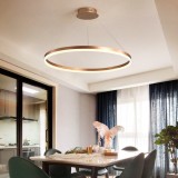 Lustra LED Suspendata, ANINA, 34W, 1 Cerc, Diametru 50cm, Lumina Rece/Calda/Neutra 3000K/4000K/6000K, Dimabila, Auriu Lucios Alb, Inaltime Reglabila,