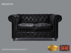 Canapea din piele naturala-Vintage Negru-2 locuri -Autentic Chesterfield Brand foto