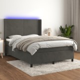 VidaXL Pat cu arcuri, saltea și LED, gri &icirc;nchis, 140x190 cm, catifea 3139440