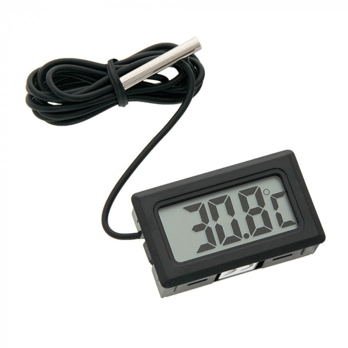 Termometru digital cu sonda senzor si cablu 100 cm, cu afisare LCD, 2 x baterii LR44, -50 C pana la 100 C, 50-300, negru