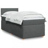 VidaXL Pat cu arcuri cu saltea, gri &icirc;nchis, de o persoană, textil