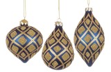 Cumpara ieftin Set 12 globuri brad Craciun sticla albastra sclipici auriu Glint 7x7x10,7h; 8x8x9,3h; 7x7x13h