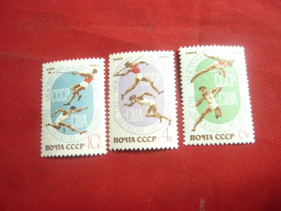 Serie URSS 1965 Campionat Sportiv Atletism URSS-SUA ,la Kiev , 3 valori foto