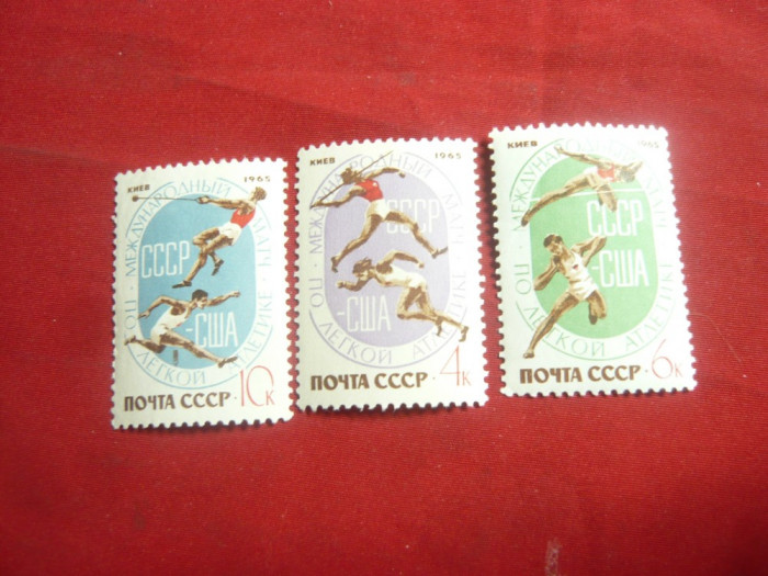 Serie URSS 1965 Campionat Sportiv Atletism URSS-SUA ,la Kiev , 3 valori