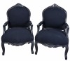 Set doua semifotolii din lemn masiv negru cu tapiterie neagra CAT371i49, Fotolii, Baroc
