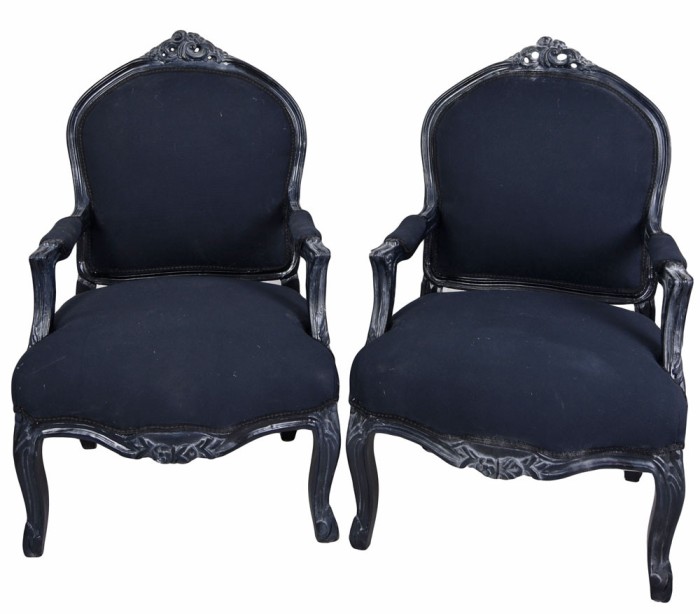 Set doua semifotolii din lemn masiv negru cu tapiterie neagra CAT371i49