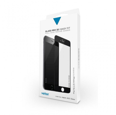 Tempered Glass Vetter Pro iPhone 8 Plus, 7, 6s, 6, 3D Tempered Glass Easy Fit, Black foto