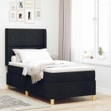 Pat box spring cu saltea &amp; LED, negru, 90x190 cm, textil