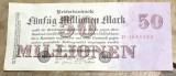 BNKSTR02DE Bancnotă Germania 50 Milioane Mărci 25 Iulie 1923, Stare VF (Foarte Bună, Epoca Hiperinflației, H&acirc;rtie Curată și &Icirc;ntreagă)