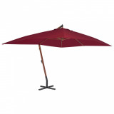 Umbrelă suspendată cu st&acirc;lp din lemn, roșu bordo, 400x300 cm, vidaXL